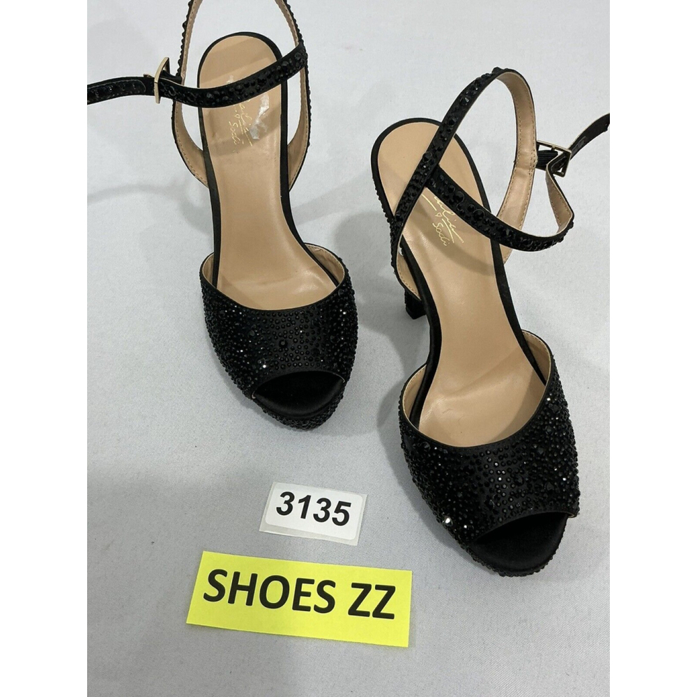 Womans Thalia Sodi Bridget Size 7.5 M Peep Toe Black Sequin Platform Sandals